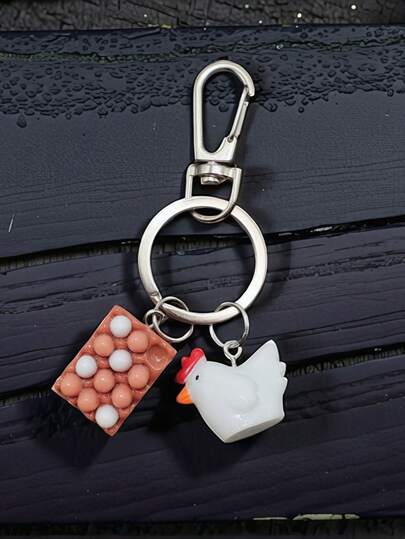 1Pc Cute Little Hen Egg Keychain, Fun Bag Hanger, Interesting Key Pendant, School Bag Accessory, Bag Accessory, Wallet Hanger, Pendant, Bag Hanger, Car Key Chain, Ladies Keychain, Valentine's Day Gift, New Year Gift For Ladies, Birthday Gift For Men, Teacher Gift, Best Friend Gift