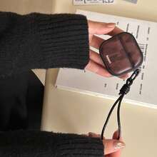 复古磁吸式真皮耳机套,扎染琥珀色,黑色耳机线,适用于 Pro 2,可爱简约设计,也适用于 3/4、第一代/第二代,女士款 - 棕色 - 查看 3