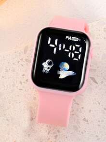1 Set Fashionable Pink Astronaut Graphic Electronic Watch, Butterfly Bracelet, Necklace And Earrings, Battery-Powered, Versatile For Casual, Party, Vacation, Back To School. Birthday, Valentine's Day Watch Gift Set - Pink - View 4