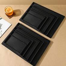 1pc Faux Wood Grain Rectangular Serving Tray, Restaurant Hotel Beverage Tray, Hotel Toiletries Display Plate - Black - View 5