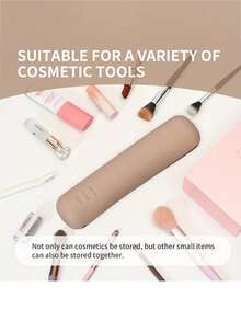 米色硅胶旅行化妆刷收纳盒，磁吸式封口 | 高品质防摔设计，柔软触感，方便收纳化妆工具，便携式美妆盒 | 精致美妆盒 | 高品质硅胶化妆刷收纳盒 - 便携式旅行化妆包，适合收纳口红、眉笔等，是女孩旅行的理想之选，也是送给妻子、闺蜜或女友的礼物。 - 彩色 - 查看 3