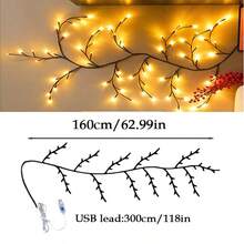 LED Vine Lights USB Powered, Artificial Willow Branch Lights With Remote & 8 Modes, Flexible Hanging Decor For Bedroom Wall, Living Room, Home Aesthetic With Clips & Stickers Included - 160cm / 5,25ft (72 đèn LED) - Xem 8