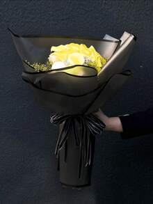 20张金色镶边韩式包装纸，适合DIY礼品包装和装饰，23 x 23英寸，薄纸，花束用品（粉色），返校季/情人节 - 黑色 - 查看 5