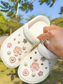 14件套什锦鞋夹（粉色珍珠花、花朵、蝴蝶结、爱心、ABS半圆珍珠），DIY装饰，适用于女士凉鞋、拖鞋、沙滩包。多功能鞋夹，是圣诞节、万圣节和生日派对的理想礼物。 - 粉色 - 查看 5