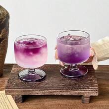2 Peças Copo de Vidro Retrô de Nicho, Copo de Pé Curto, Copo de Café Americano Gelado, Copo de Latte, Copo Especial para Bebida e Suco - Roxo - Visão 7
