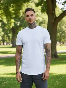 Playera básica de hombre estilo casual deportivo, manga corta con ajuste relajado, ideal para uso diario o entrenamiento fitness