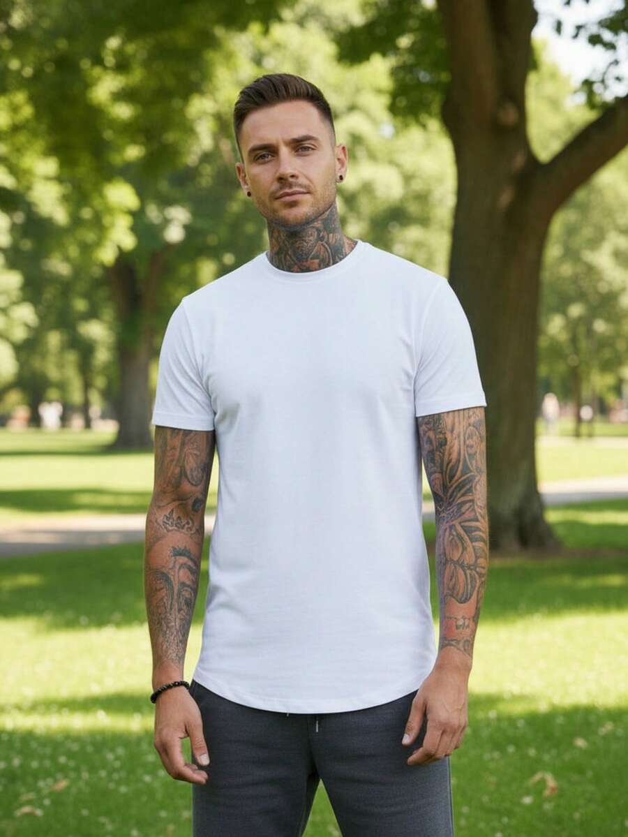 Playera básica de hombre estilo casual deportivo, manga corta con ajuste relajado, ideal para uso diario o entrenamiento fitness