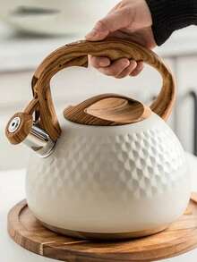 yeefeeco 1pc Stainless Steel Whistling Teapot, 3L Capacity, Suitable For Gas Stove, Can Be Used For Boiling Water, Brewing Coffee And Steeping Tea. - White - View 1