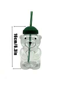 Cute Bear Straw Cup With Lid & Straw | Plastic, Reusable, Honeybear Cup, Cute Mugs Bears Sippy Cups, Ideal For Hot And Cold Drinks, Coffee, Wine, Juice, Smoothies, Boba, Birthday Gift, High Aesthetic Value, Party Drinkware, Valentine'S Day, New Year Gift, Exquisite Creative Gift, Ramadan Gift (Candy Cane Stripes) - Multicolor - View 10