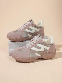 女士跑步运动鞋，新款多功能学生鞋，轻便休闲平底鞋 - 粉色 - 查看 7