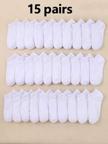 15双黑白儿童休闲船袜，适合男孩女孩日常运动穿着 - 白色 - 查看 9