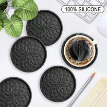 6 Pcs Silicone Coasters With Holder, Drinking Coasters, Beer, Coffee Coasters, Cup Mat For Hot Or Cold Drinks, Thickened, Non-Slip, Non-Stick, Deep Tray - Màu Đỏ Sâu - Xem 8