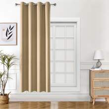 1pc Solid Color Polyester Curtain, Blackout Curtain To Darken Room During Power Outage, Heat Insulating Curtain For Kitchen, Dining Room, Living Room, Bedroom - Khaki - View 42