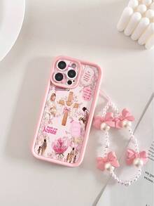 Religious Cross Engraved Concave Pink Thickened Precision Hole Simple Anti-Drop Thick Phone Protective Case With Printed Strap, Compatible With IPhone 17/17 Pro Max, 16/16 Pro/16 Pro Max, 16 Plus, 15 XR/7/8, 15 Pro Max, 12 Pro Max, 13 Pro Max, 14 Pro Max, 13, 14, 11, 12, 14 Plus, Compatible With Redmi, Phones - Multicolor - View 2