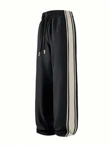 1 条男士宽松休闲运动裤，夏季海滩度假长裤，适合通勤、锻炼、跑步、户外、休闲、健身、慢跑，宽松直筒条纹设计，时尚街头服饰