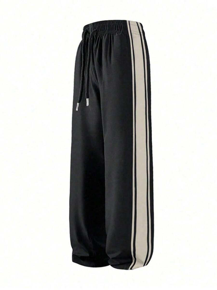 1 条男士宽松休闲运动裤，夏季海滩度假长裤，适合通勤、锻炼、跑步、户外、休闲、健身、慢跑，宽松直筒条纹设计，时尚街头服饰