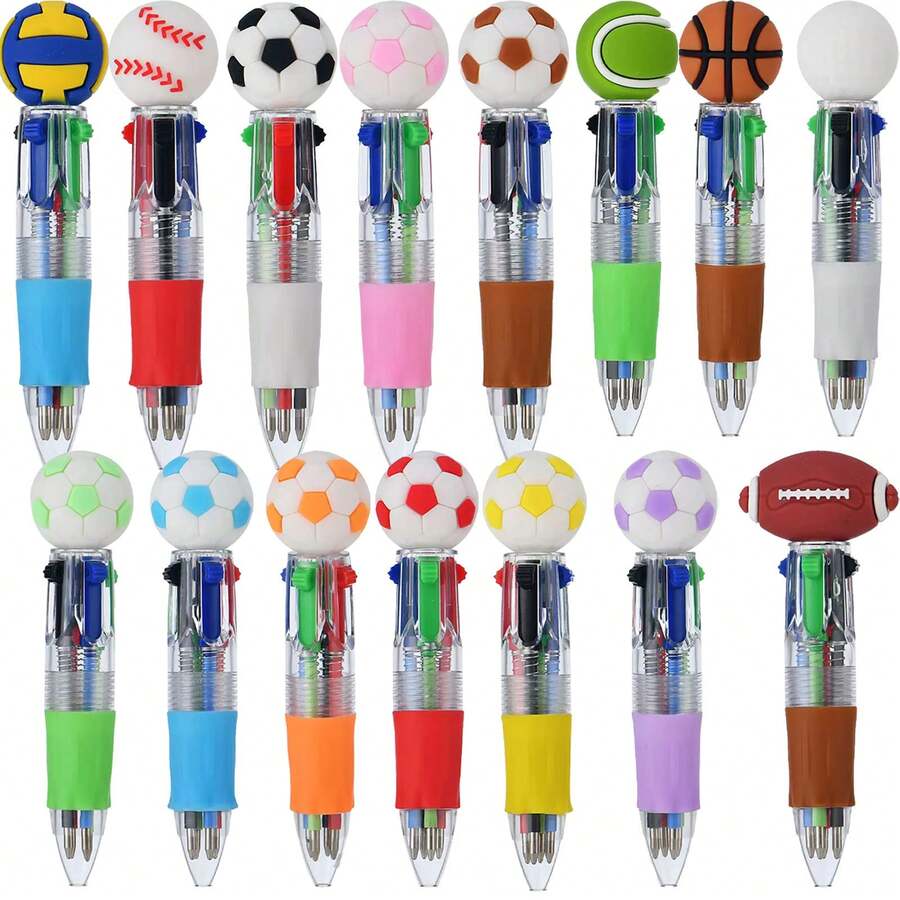 11pcs Ball-Themed 4-Color Ballpoint Pens, Multi-Color Sports Ball-Themed Ballpoint Pens 4-In-1, Football, Basketball, Rugby, Tennis And Other Sports-Themed Ballpoint Pens, 0.5mm Ballpoint Pens Suitable For Office Sports Enthusiasts, Theme Party Gifts, Novel Valentine's Day Gifts, Birthday Gifts, Easter Gifts, Gifts Includes Gift Bag And Card - 球類隨機 - 查看 1