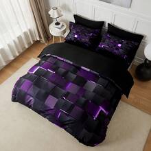 2/3pcs Futuristic Digital Grid Print Duvet Cover Set For All Seasons, Available In Multiple Colors, In Four Sizes (Twin, Double, Queen, King) (1 Duvet Cover + 1/2 Pillowcase No A Comforter, No Filling) Dorm Room Family Gift Room Decor - 紫色 - 查看 7