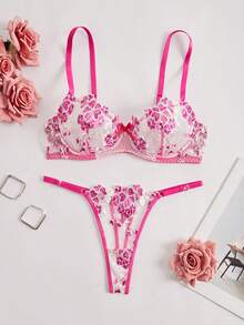 Halloween Style Sexy Transparent Floral Lace Lingerie Set For Women, Exquisitely Designed With Soft And Skin-Friendly Fabric, Available In 8 Vibrant Colors To Choose From. - 玫紅色 - 查看 2