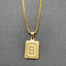 1pc Men's Bestselling Stainless Steel Square Letter Pendant Necklace, Personalized Letter Necklace, Hip Hop Jewelry - Yellow Gold - View 13