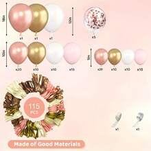 115pcs Rose Gold Balloon Arch & Garland Kit, Assorted Sizes 18" 12" 10" 5" Pink White Gold Metallic Latex Balloons For Graduation, Birthday, Bridal, Baby Shower, Party Decor - Mixed Colors - View 2