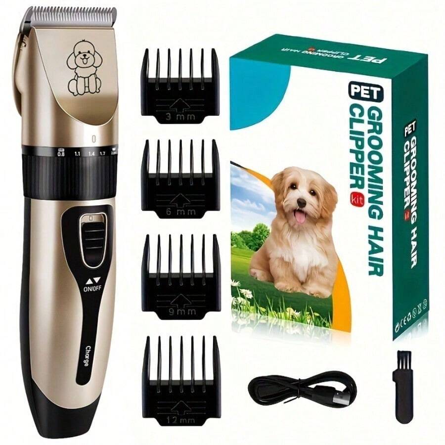 Electric Pet Grooming Kit For Cats And Dogs, USB Rechargeable Pet Electric Clipper Kit For Dogs, 4in 1 Low Noise Cordless Silent Claw Trimmer Nail Grinder, Clippers For Trimming Thick And Thin Hair, Pet Shaver For Small And Large Dogs And Cats. - 理髮器 + 4 把限位梳 - 查看 1