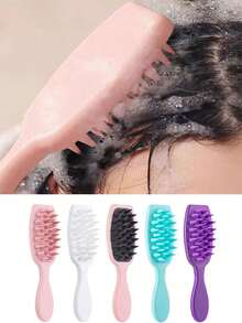 1pc Long Handle Silicone Hair Scalp Massager Brush, Hair Washing Brush For Shampoo And Styling - Multicolor - View 7