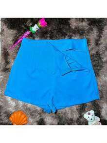 SHORSTS FEMENINO ALFATARIA SIN BOLSO SUPER CONFORTABLE SHORTS QUE CONVINA CON TUDO SIPER EN LADO IZQUIERDO - Azul bebê - Visão 4