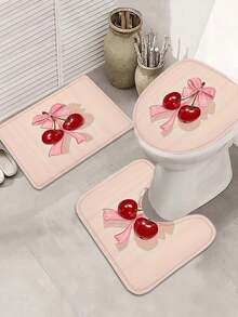 1/3/4 Pcs Cherry Blossom Bow Pattern Waterproof Polyester Shower Curtain With 12 Hooks, Bathroom Non-Slip Mat, Toilet Seat Cover And U-Shaped Mat - Multicolor - View 8
