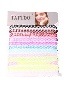 12pcs/Set Women Gothic Style Colorful Simple Choker Necklaces, Fishline Hollow Collar Necklace Set, Suitable For Daily Wear And Parties - Multicolor - View 7