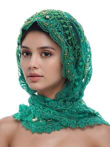 1 pieza Pañuelo para la cabeza con borlas de cuentas hecho a mano para mujer, adecuado para bodas y reuniones, gorro para dormir - Multicolor - Ver 10