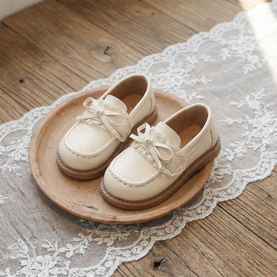 1 Pair Girls' Fashion Flat Slip-On Leather Shoes, Anti-Slip Toddler Shoes, Breathable Soft Sole Mary Jane Shoes, Suitable For Outdoor, Beach, Travel, Campus, Running, Dance, Spring/Summer/Autumn - Beige - View 1