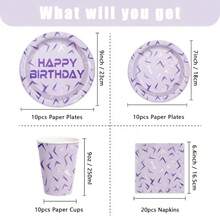 10pcs/20pcs/50pcs/80pcs,Hallyu Theme Party Supplies Set, Including Purple Lightning Crack Plate, Napkin And Paper Cup, Suitable For Korean Animation Birthday Party Decoration, Baby Party And Tableware Arrangement,Kpop Birthday Party 7inch And 9inch Paper Plates,9oz Paper Cups And Tissues Decorations - 彩色 - 查看 3
