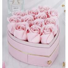 1个永生玫瑰心形抽屉式礼盒，适用于项链、戒指、珠宝、口红等，浪漫情人节、周年纪念日、节日礼物之选。 - 彩色 - 查看 6