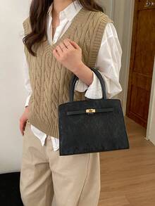 女士奢华品牌软皮手提包，设计师款托特单肩斜挎包，大容量购物信使包，商务休闲女士钱包，办公室、商务和工作场合的理想之选，优雅女士包 - 黑色 - 查看 3