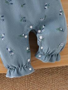 Baby Girl Patchwork Contrast Color 2 In 1 Outfit With 3D Bow & Ditsy Floral, Includes Headband - Blue - View 6