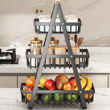 3-Tier Multifunctional Fruit Basket: Countertop Organizer For Kitchen Produce - Black - View 6