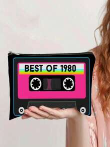 50.32米混音带图案内衬收纳袋，复古磁带造型化妆包，旅行收纳袋，多功能整理袋，适用于化妆品、洗漱用品、护肤品、珠宝、充电线、文具等，是80年代复古文化爱好者的理想之选。 - 彩色 - 查看 8