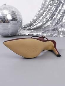 Pointed Toe High Heel Pumps, Fashion Versatile Slim Stiletto Heel Slip-On Commuting Sexy Backless Shoes - Burgundy - View 4