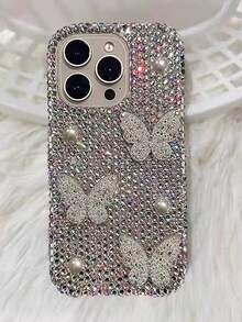 Luxury High-End 3D Rhinestone Bow Tie Phone Case Compatible With IPhone 17/15 Pro/ 16 Pro Max, Women's Soft Shell 14/13/12/11, Personalized Fully Blinged Protective Cover - Silver - View 5