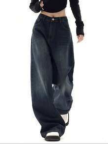 Jeans For Women Wide Leg Baggy Jeans High Waist Y2K Cargo Pants Casual Loose Boyfriends Trousers Vintage Streetwear - Rửa tối - Xem 2