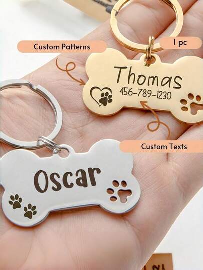 Customized Paw Print Pet Dog Tag - Personalized Pet ID Tag With Engraved Name And Text, Custom Dog Tag, Paw Print Pet Label, Personalized Dog ID Tag, Engraved Paw Print Collar Tag, Small Dog Accessories, Pet Name Plate, Puppy ID Tag, Paw Shaped Dog Tag, Cute Pet Collar Accessories, Customized Engraved Pet Tag Bone Paw Shape Collar Tag Suitable For Small Dogs And Puppies
