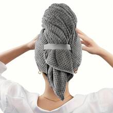 Quick Ship Items High Absorbency Quick-Dry Microfiber Hair Towel Wrap For Women, Curl Enhancing Waffle Knit Hair Towel Wrap For Bathroom, Unscented Cozy Headscarf Hair Drying Accessory For Home Bathroom Use & Daily Hair Styling - 灰色的 - 查看 8