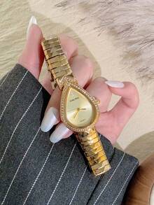 1pc Gold Women's Quartz Watch With Adjustable Strap Fashionable And Simple Suitable For Daily Matching Birthday Gifts Parties - Gold - View 2