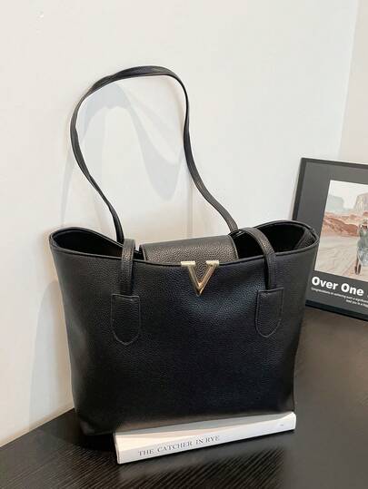 Bolso de tote de piel sintética negra con textura de cocodrilo en relieve, bolso de hombro de gran capacidad con broche en forma de V dorado, bolso de mano de alta calidad para mujer adecuado para ir al trabajo, compras, fotografía, también un gran regalo para el Ramadán y el Eid al-Adha