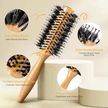 BFWood Round Brush For Blow Out, 12 Inch Natural Wooden Boar Bristle Hair Brush For Blow Drying, Curling, Styling &Amp; Volume - White - 查看 4