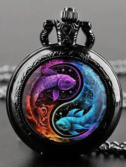 Reloj de bolsillo con patrón colorido, tapa abatible vintage, reloj colgante decorativo, reloj de cuarzo personalizado para hombres, mujeres y estudiantes