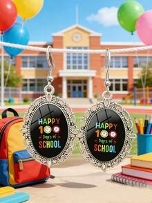 suteyi A Pair Of "Happy 100 Days" Earrings, Suitable For Teachers, Students, And Women, Make An Ideal Accessory Gift For Back-To-School Season And Teacher's Day. - Silver - View 1