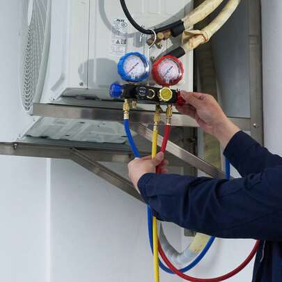 Manómetro de CA de 4 vías - Juego de manómetros para colector de CA para refrigerantes R134A, R22, R12 y R410A. Manómetros de freón con mangueras de 1,5 m, acopladores y toma de corriente. Funciona en la carga y evacuación de freón del automóvil.