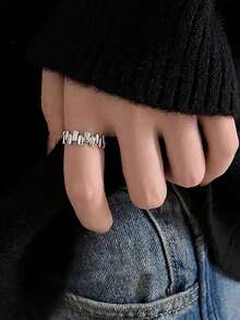 1件简约别致小巧几何不对称独特设计高端日常通勤百搭时尚铜质开口戒指，女士款 - 銀色 - 查看 4